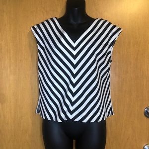 Vintage black and white striped blouse with V neck